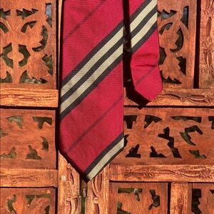 Burberry Red Tie with Cream and Black Diagonal Stripes